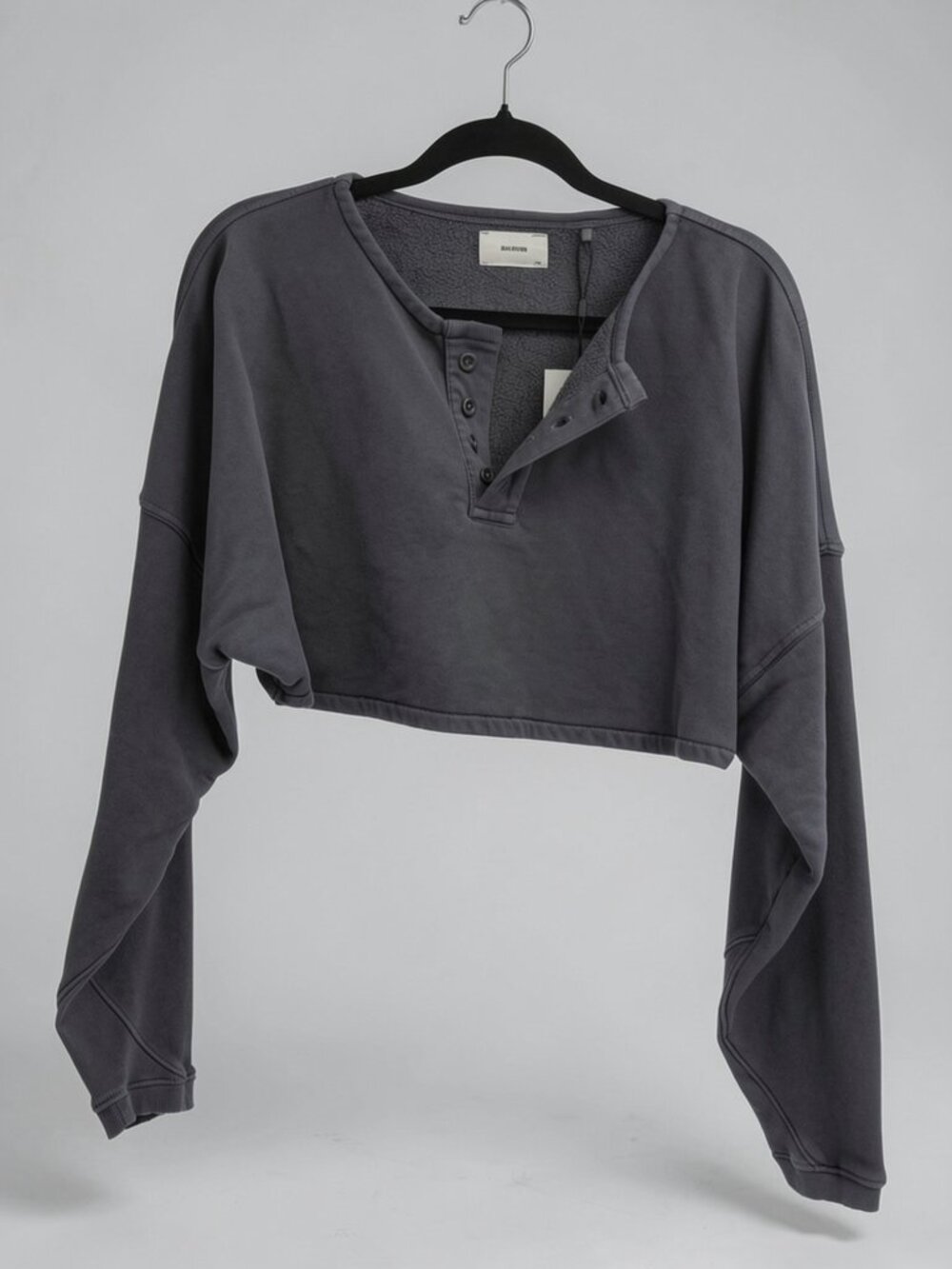 🩶NWT JOAH BROWN Cropped Henley Sweatshirt - Picture 8 of 16